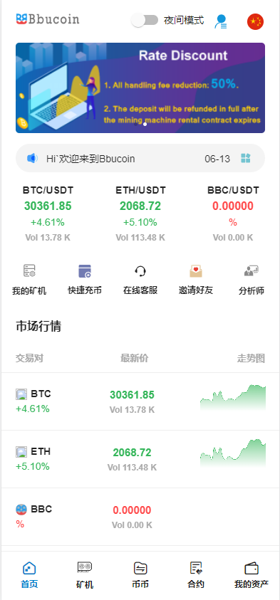 全开源Bbank多语言交易所二开平台币/矿机系统/分析师/币币合约交易-八妹源码